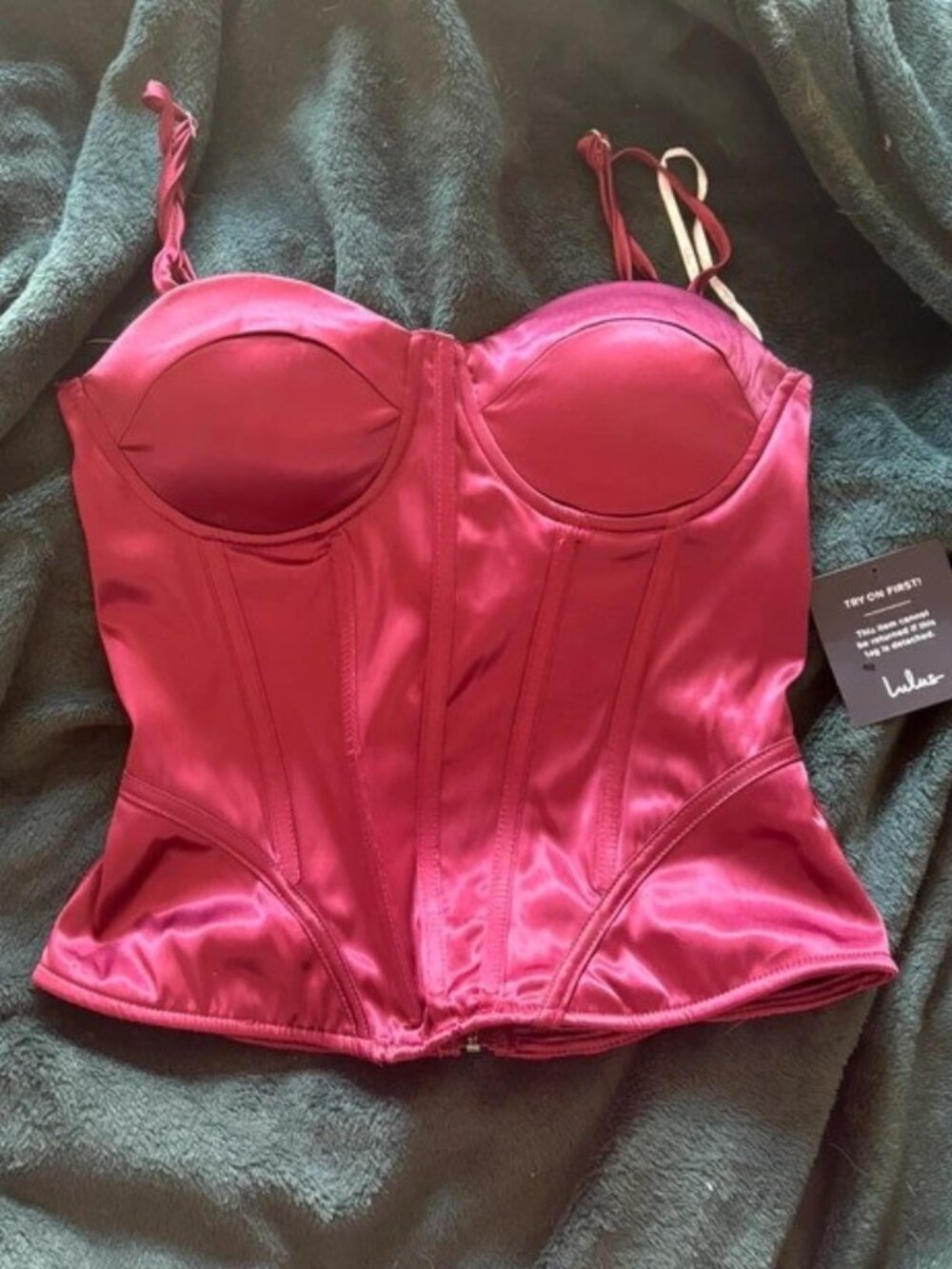 Lulu's Burgundy Satin Spaghetti Strap Corset Top NWT Size XS